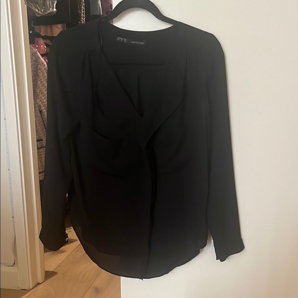Zara Black Blouse with Long Sleeves and Classic Style